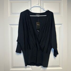 Karen Kane Womens 0x Silk Black Sweater with Rhinestone Accents NWT